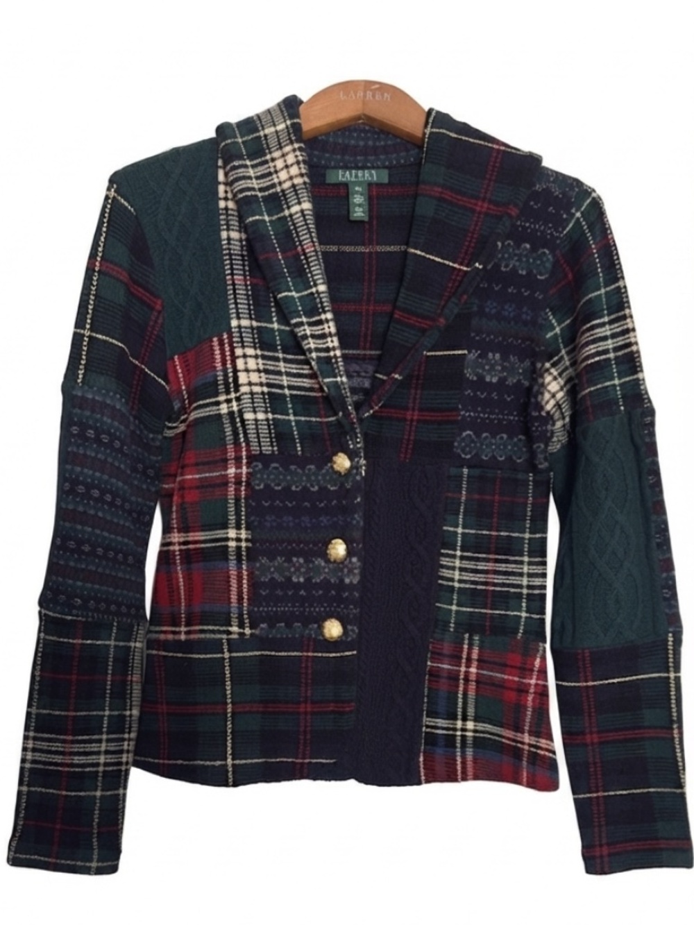 🌸RARE! Ralph Lauren, Patchwork, Fair Isle sweater, lambswool, cardigan, size xs
